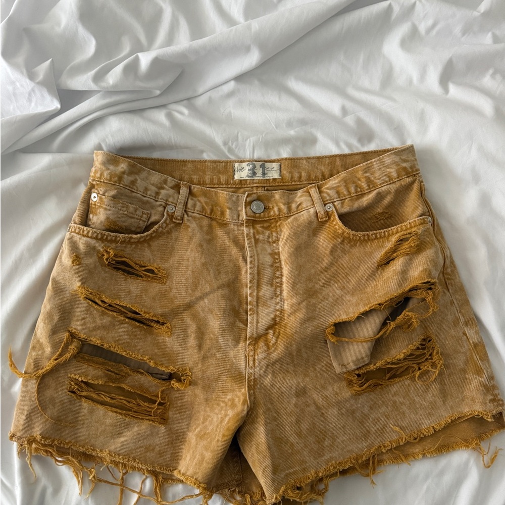 We The Free Distressed Brown Jean Shorts